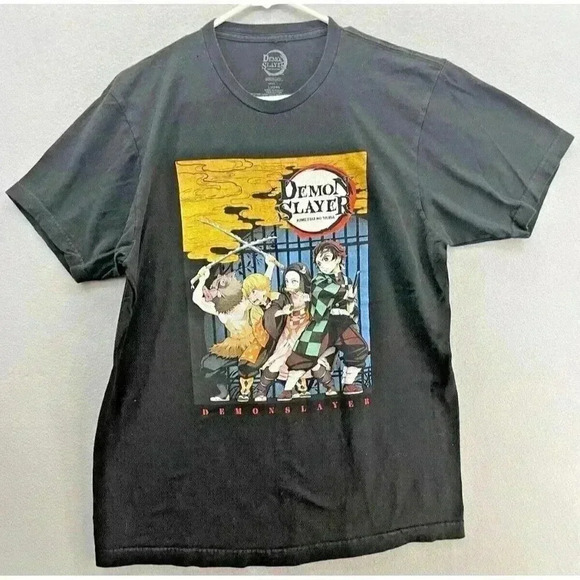 DEMON SLAYER KIMETSU NO YAIBA MENS SHORT SLEEVE SHIRT LARGE 42-44 BLACK - Picture 1 of 6